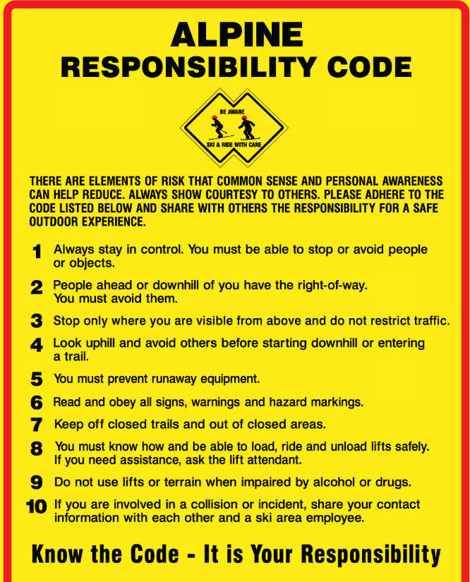 PNOA Code of Conduct for Skiing/Snowboarding
